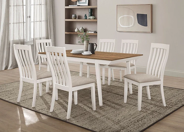 Coaster Furniture Nogales 7-Piece Casual Dining Room Set in Natural Acacia and Off White