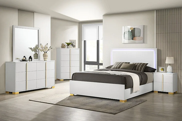 Coaster Furniture Marceline 4-Piece LED Headboard Panel Bedroom Set in White