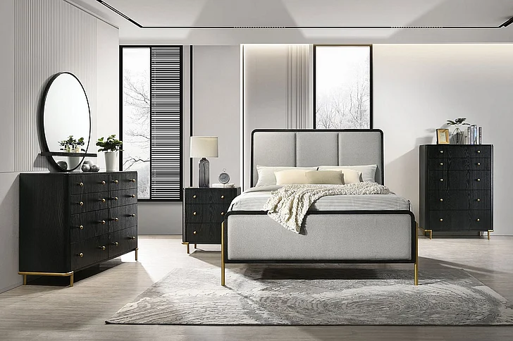 Coaster Furniture Arini 4-Piece Upholstered Headboard Panel Bedroom Set in Black and Grey
