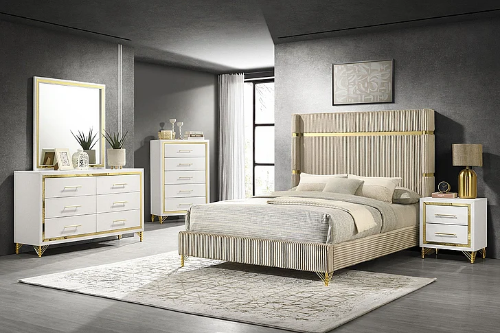 Coaster Furniture Lucia 4-Piece Upholstered Wingback Panel Bedroom Set in Beige
