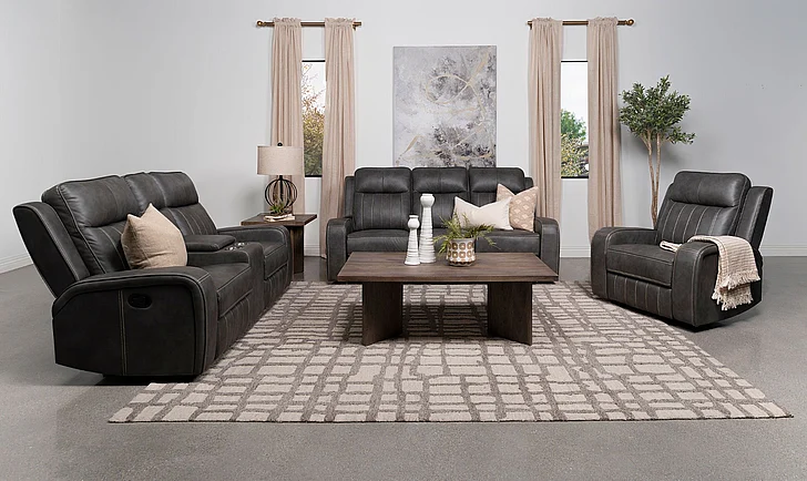 Coaster Furniture Raelynn 2-Piece Upholstered Motion Reclining Living Room Set in Grey