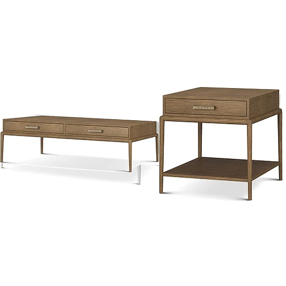 Theodore Alexander Coastal 2pc Singer Occasional Living Room Set with Wall Paper in Tobacco