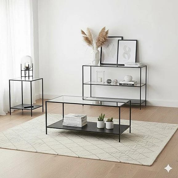LH Home Venus 2pc Coffee Table Set in Black
