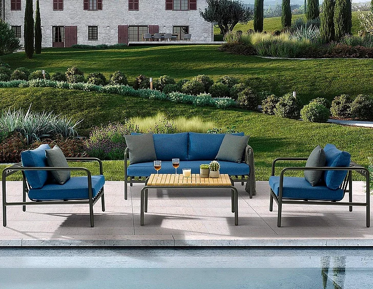 Whiteline Modern Andrea Outdoor 4-Piece Set in COL1833-BLU