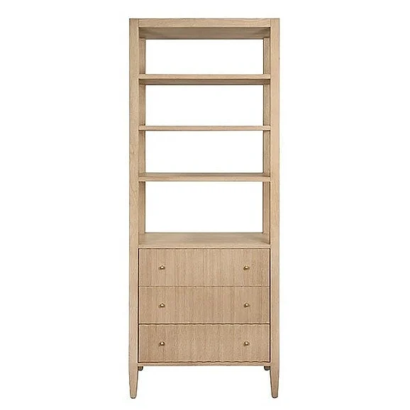 Worlds Away Three Drawer Etagere with Fluted Detail in Cerused Oak COLEMAN CO