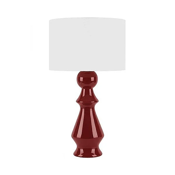 Worlds Away Chess Inspired Ceramic Table Lamp with White Linen Drum Shade in Garnet Glaze COLETTE GNT