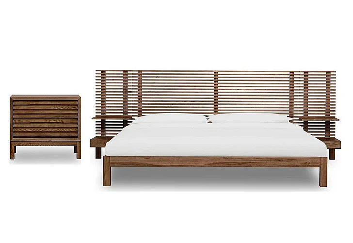 Modus Furniture Tanner 2pc Solid Ash Wall Full Platform Bedroom Set in Roux