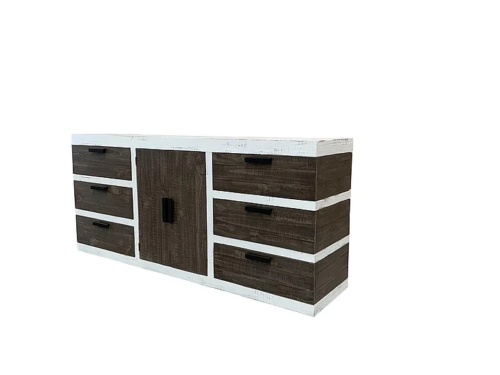 Split Nickel Colvin 6 Drawer 2 Door Console Nero White Granite Doors and Drawers | C31G46