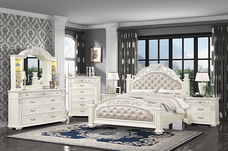 Cosmos Platinum King 5-Piece Bedroom Set in Pearl PEPLA-K-5PC