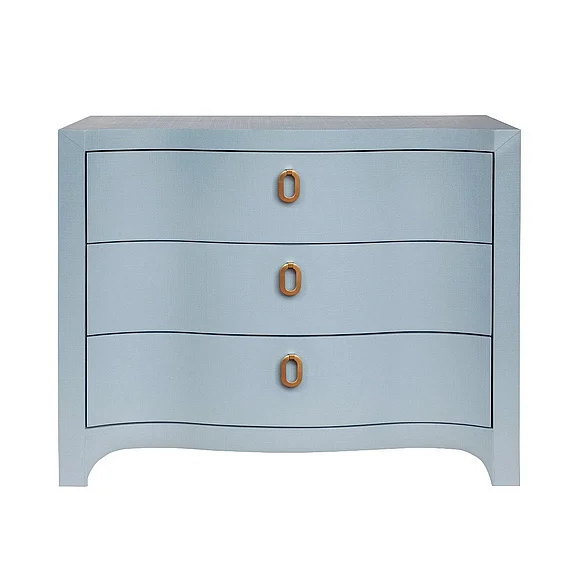Worlds Away Cora Curved Front Chest in White Light Blue Textured Linen CORA LB