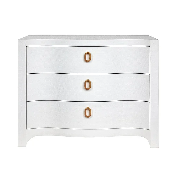 Worlds Away Cora Curved Front Chest in White Textured Linen CORA WH