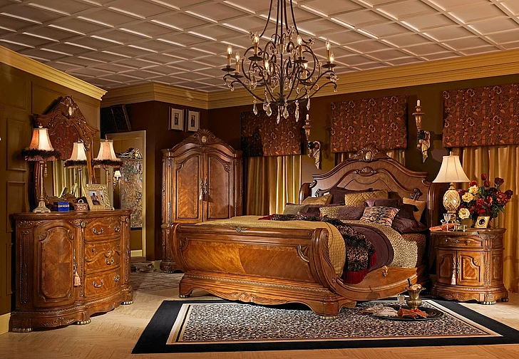 AICO Cortina 4pc Sleigh Bedroom Set in Honey Walnut