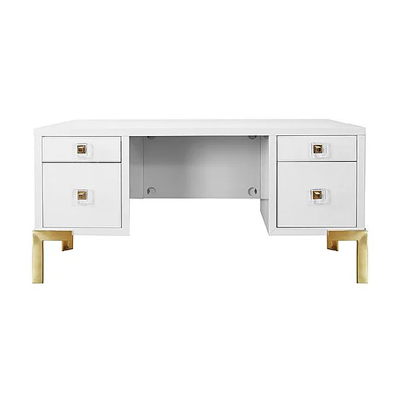 Worlds Away Cosby Four Drawer Desk in White Lacquer COSBY WH CLOSEOUT