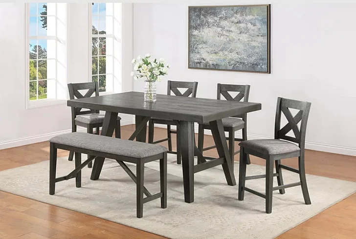 Crown Mark Furniture Rufus 6pc Counter Dining Room Set in Dark Gray