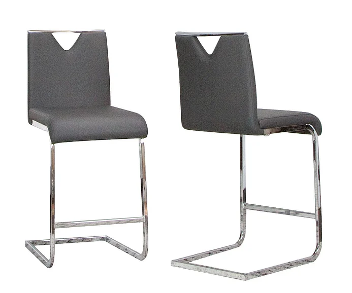 Sunset Trading Doral 24" Faux Leather Upholstered Barstools in Charcoal Grey/Silver Chrome Legs CR-ND103-24-2
