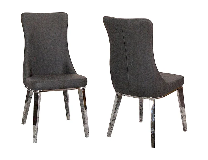 Sunset Trading Luna Faux Leather Dining Chair in Charcoal Grey/Silver Chrome Legs (Set of 2) CR-ND353-09-2