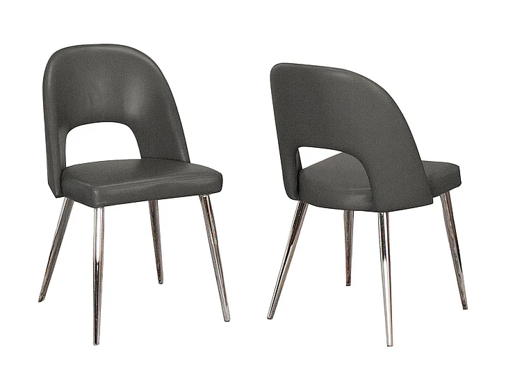 Sunset Trading Mia Faux Leather Dining Chair in Charcoal Grey/Silver Chrome Legs (Set of 2) CR-ND446-01-2