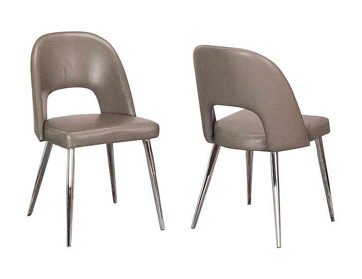 Sunset Trading Mia Faux Leather Dining Chair in Mushroom Grey/Silver Chrome Legs (Set of 2) CR-ND446-09-2