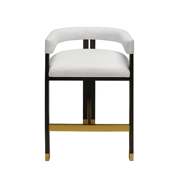 Worlds Away Modern Wooden Accent Counter Stool w/ White Linen CRUISE ES