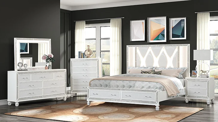 Galaxy Home Crystal 2pc Bedroom Set in White