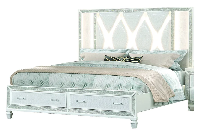 Galaxy Home Crystal Queen Bed in White 698781211786