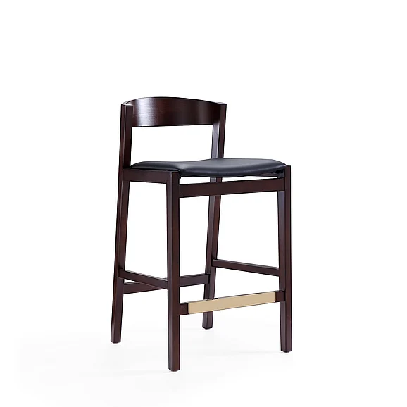 Manhattan Comfort Klismos 36.75 in. Black and Dark Walnut Beech Wood Counter Height Bar Stool CS007-BK