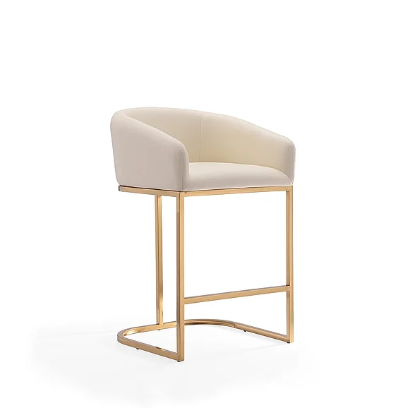 Manhattan Comfort Louvre 36 in. Cream and Titanium Gold Stainless Steel Counter Height Bar Stool CS009-CR