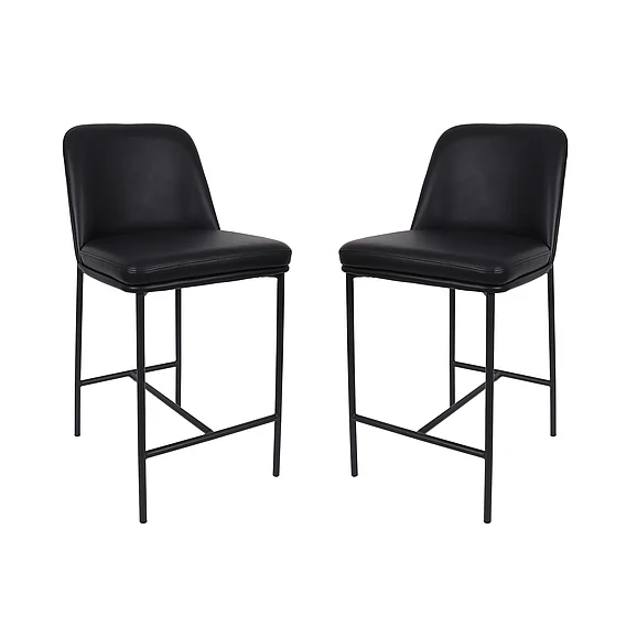 Manhattan Comfort Loft Metal Vegan Leather Counter Stool (Set of 2) in Black CS1534-2