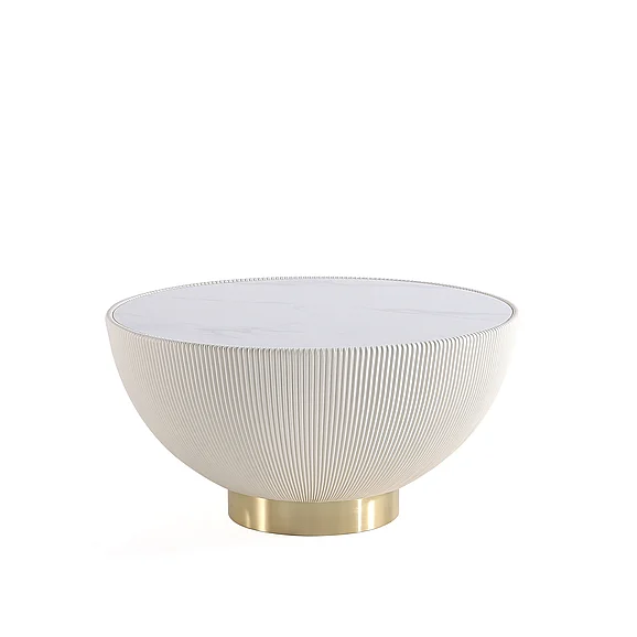 Manhattan Comfort Modern Anderson Coffee Table Upholstered in Cream Leatherette with Ceramic Faux Marble Tabletop CT012-CR