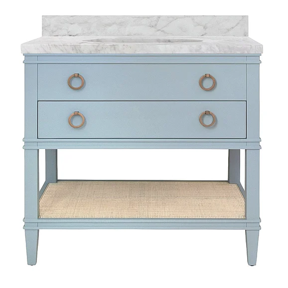 Worlds Away Bath Vanity in White Marble Top and Porcelain Sink CUTLER LB