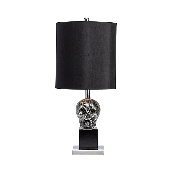 Crestview Collection Black Skull Table Lamp in Chrome, Black, Black CVAVP470 (Set of 2)