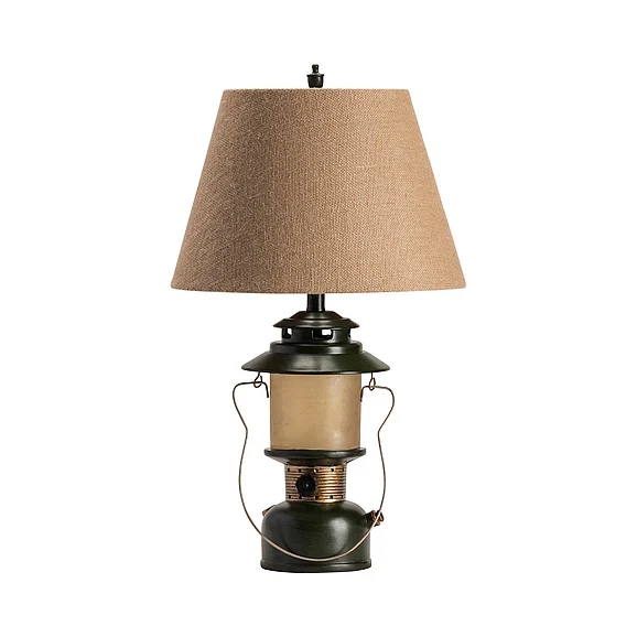 Crestview Collection Camp Lantern Lamp with Nightlight in Green, Natural CVAVP790 (Set of 2)