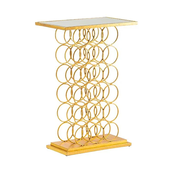 Crestview Collection Melrose Wine Rack Console Table in Gilded Gold CVFNR955