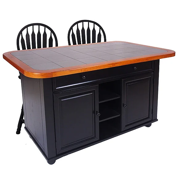 Sunset Trading 3 Piece Antique Black Kitchen Island Set CY-KITT02-B24-AB3PC