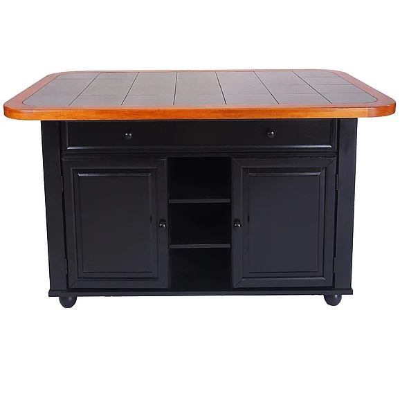 Sunset Trading Antique Black Kitchen Island in Distressed antique black and Cherry with Inlaid Gray Tile CY-KITT02-BCH