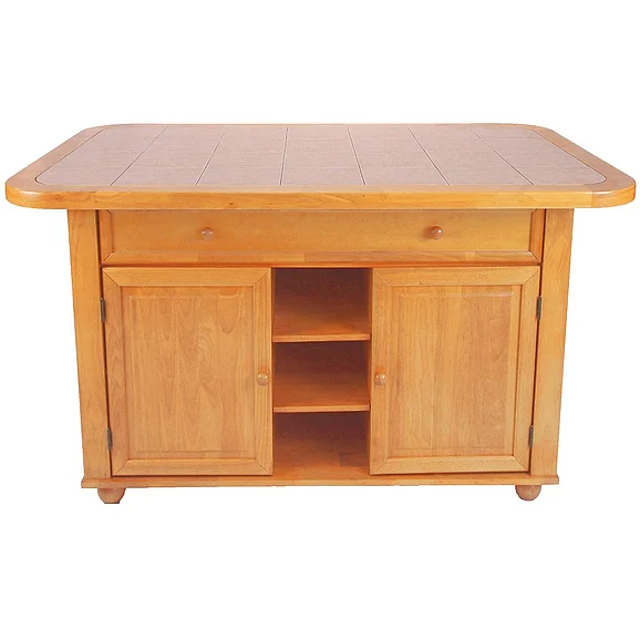 Sunset Trading Light Oak Kitchen Island in Light oak with inlaid beige tile CY-KITT02-LO