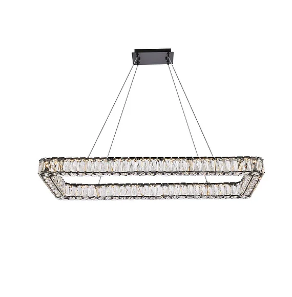 Elegant Monroe 42 In. Led Single Rectangle Pendant in Black 3504D42L1BK