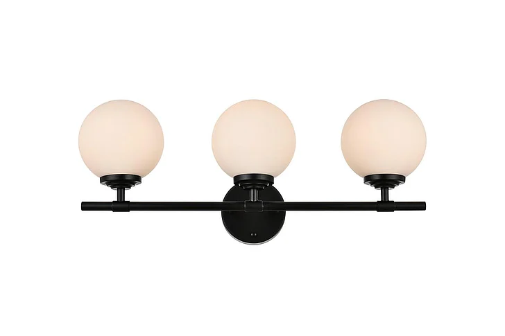 Elegant Ansley 3 Light Black and Frosted White Bath Sconce LD7301W24BLK CLOSEOUT