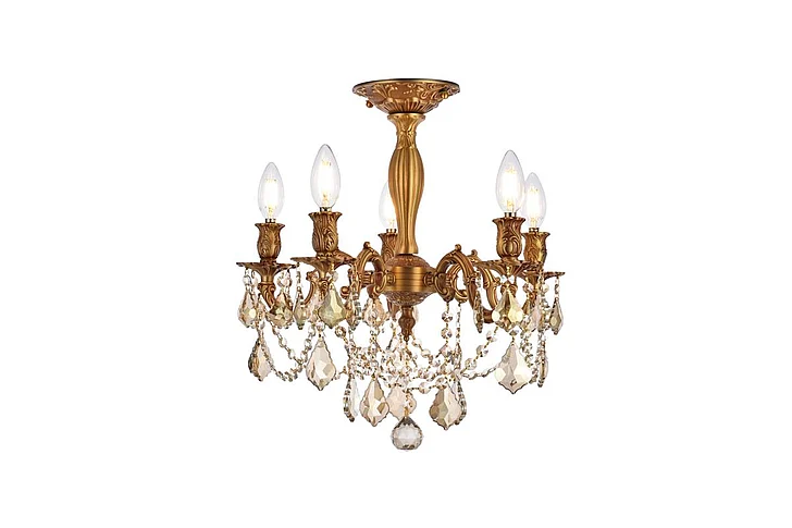 Elegant Rosalia 5 Light French Gold Flush Mount Golden Teak (Smoky) Royal Cut Crystal 9205F18FG-GT/RC