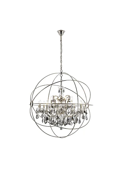 Elegant Geneva 18 Light Polished Nickel Chandelier Silver Shade (Grey) Royal Cut Crystal 1130G43PN-SS/RC