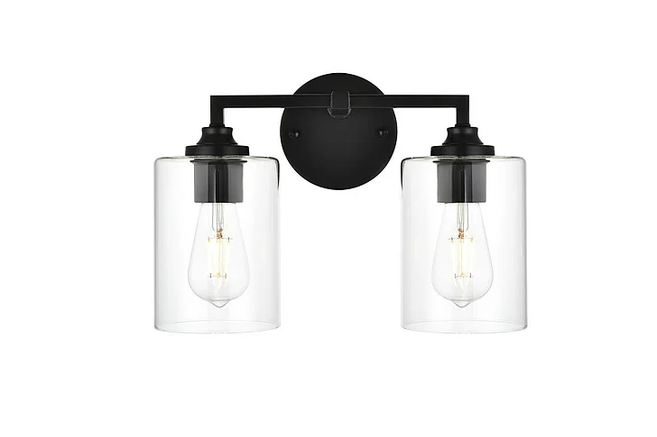 Elegant Mayson 2 Light Black and Clear Bath Sconce LD7315W14BLK