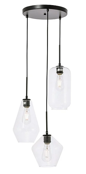 Elegant Gene 3 Light Black and Clear Glass Pendant LD2268BK