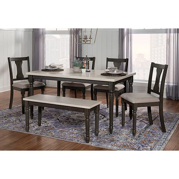 Powell Furniture Willow 6pc Dining Room Set in Grey