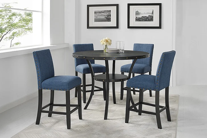 New Classic Crispin 5pc 48" Counter Height Dining Room Set in Smoke
