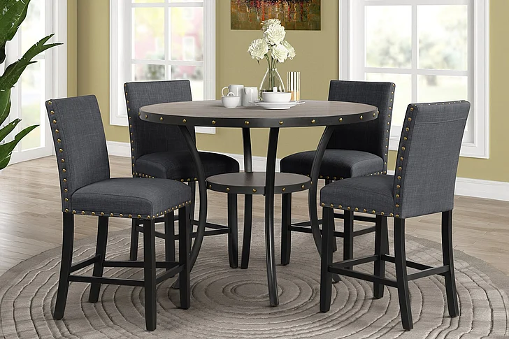 New Classic Crispin 5pc 48" Counter Height Dining Room Set in Gray