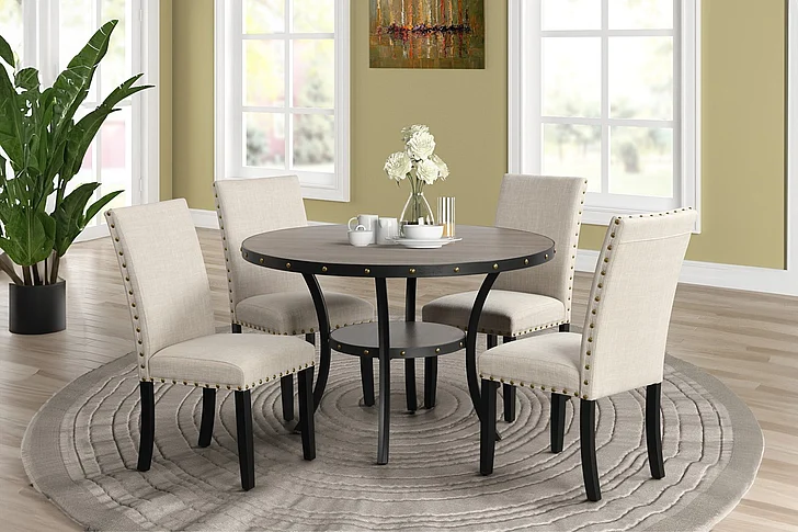 New Classic Crispin 5pc 52" Round Dining Room Set in Gray