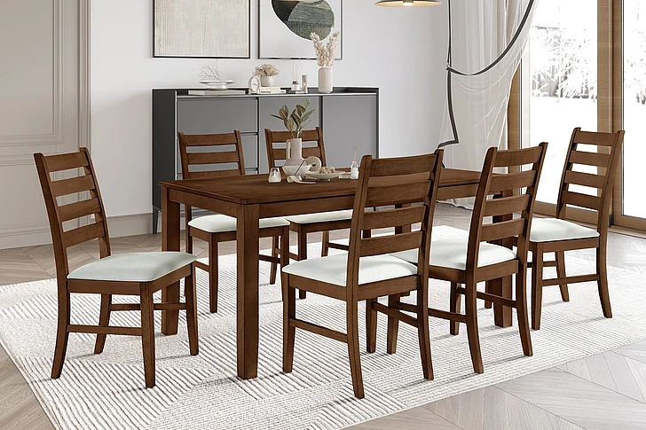 New Classic Pascal 7pc 59" Rectangular Dining Room Set in Walnut