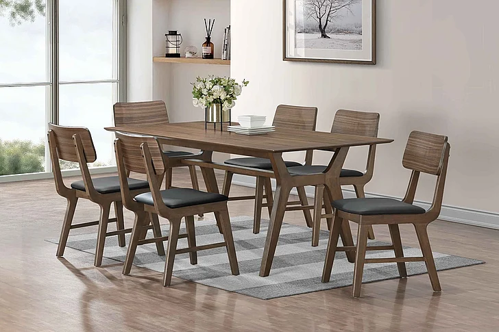 New Classic Thea 7pc Rectangular Dining Room Set in Walnut