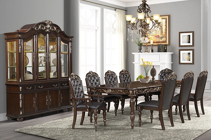 New Classic Furniture Maximus 9pc Rectangular Dining Set in Brown