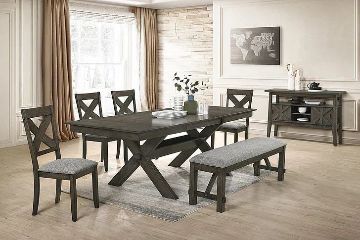 New Classic Furniture Gulliver 7pc Dining Room Set in Rustic Brown
